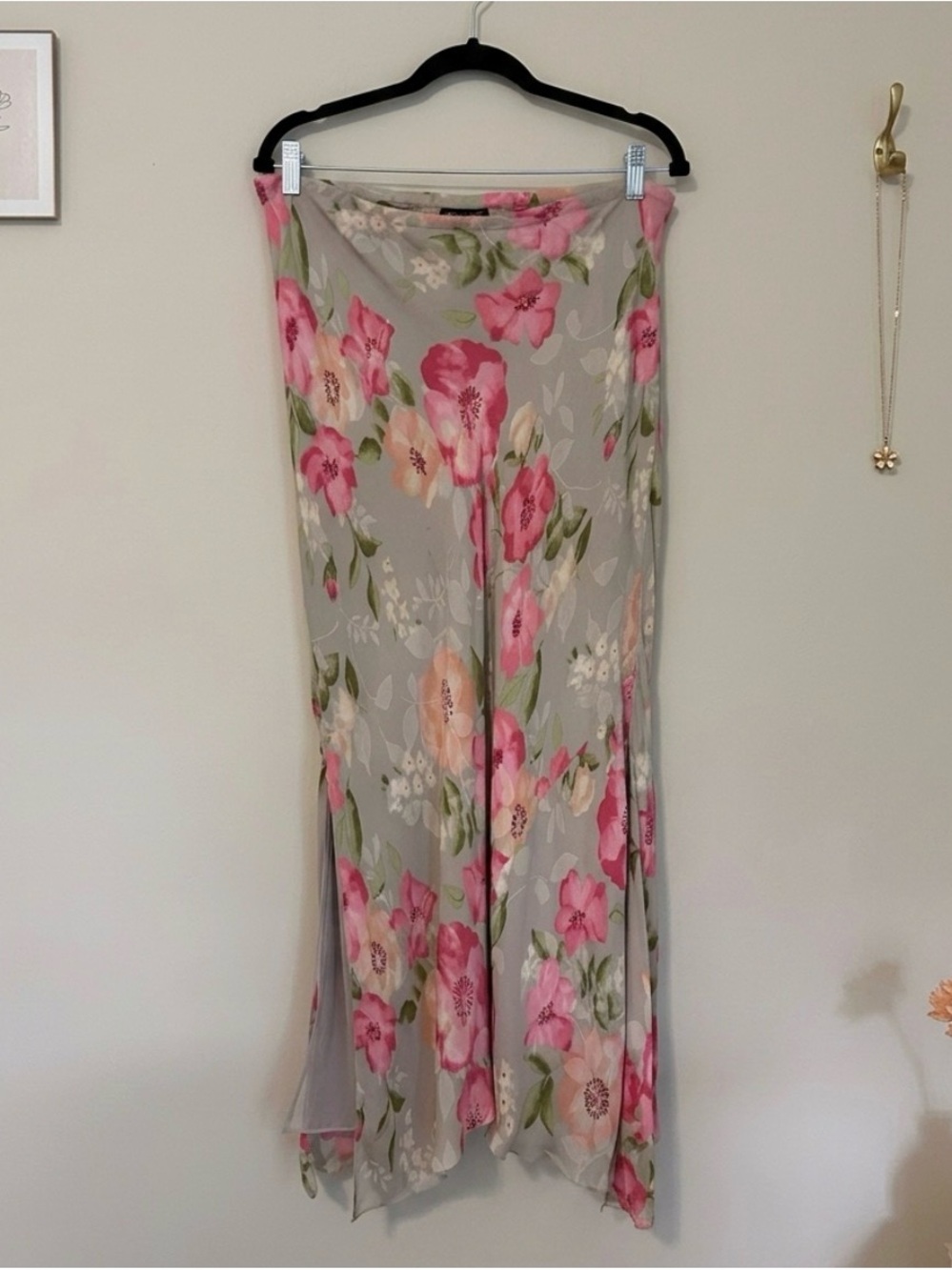 Y2K Silk Skirt 14 Pink A Line English Garden Floral Fairy Cottage Dainty Whimsy
